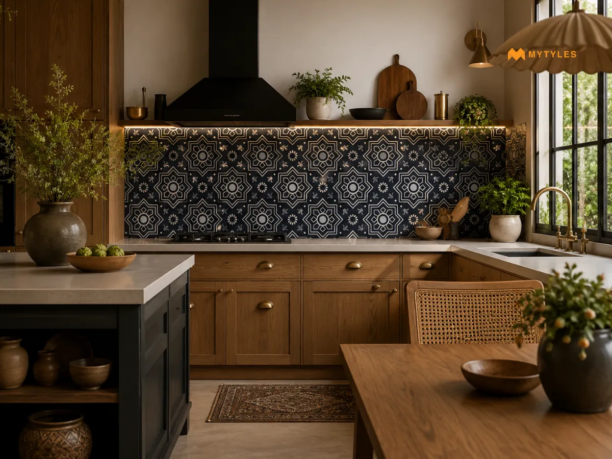 Try A Dark Dado Against Warm Wood Cabinets